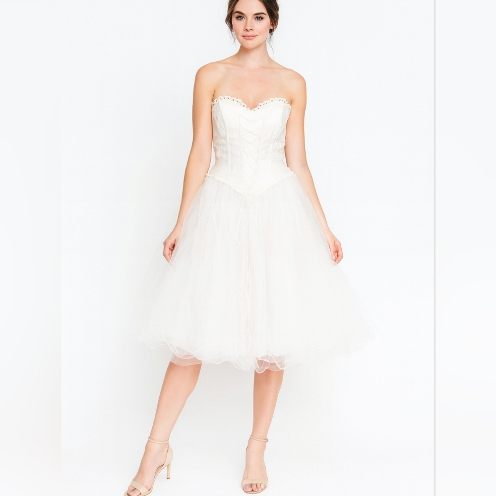 Paris Harv'e Mariage White Corset Hi Low Wedding Dress NWOT‎